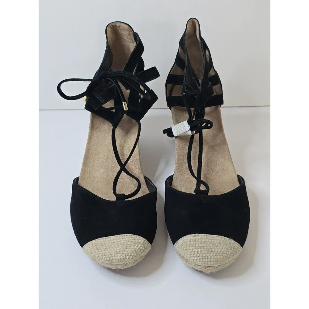 Vionic Calypso Espadrille Wedge Sandals Black Suede Lace Up Women's Size 11